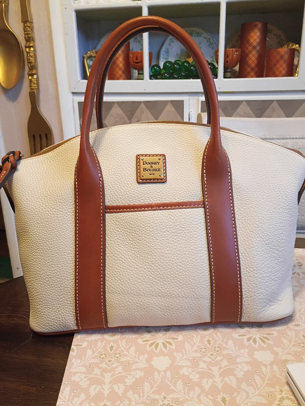 Dooney Madeline Carley pebble leather satchel in Bone